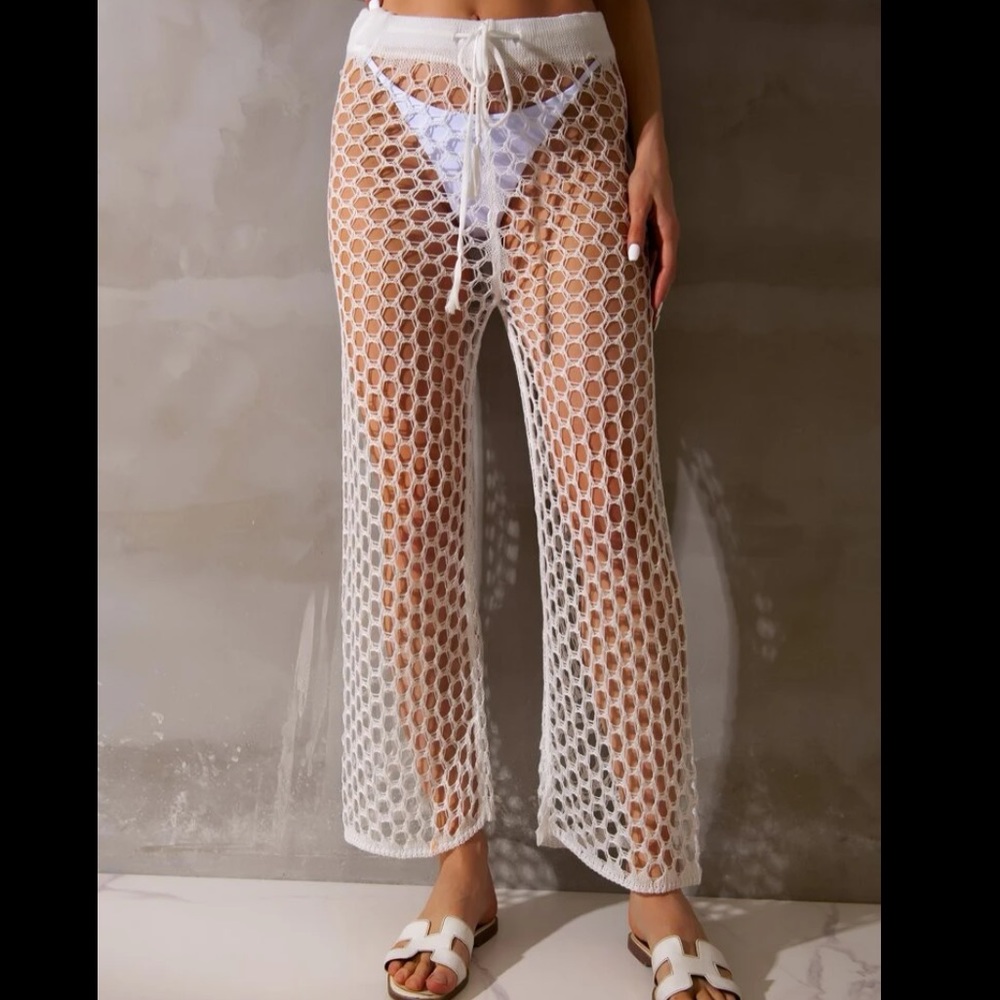 Hollow out knit cover up pants